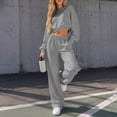 thumbnail image 5 of KTFgvq Sweatsuits Women 2 Piece Outfit, Cropped Crew Neck Long Sleeve Top, Matching Wide Leg Pants with Elastic Waist, Casual Fall Set, XL, 5 of 6