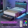 thumbnail image 3 of Pouseayar Full Size Smart Control LED/music Mode Bed Frame with Charging Station and Storage, 2 Drawers at The End of The Bed, Linen Fabric Light Gray, 3 of 9
