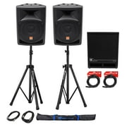 (2) Rockville 8" Powered Speakers+Stands+Subwoofer For Backyard Movie Theater
