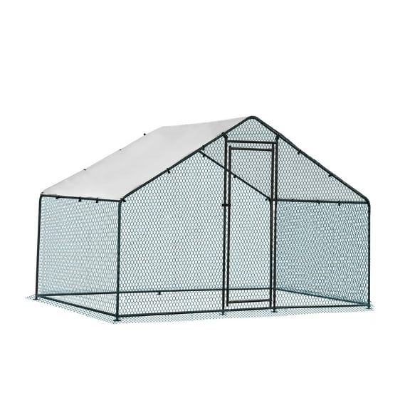 ZephyPaws Large Metal Chicken Coop,6.5×10FT Walk-in Poultry Cage with Waterproof & Anti-UV Cover,Duck Rabbit Hen Cage Galvanized Mesh for Outdoor Yard Backyard and Farm,Black