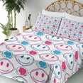 thumbnail image 3 of Ambesonne Emoji Fitted & Top Sheet Set with Sham, Bicolour Modern Antique Art, Blue Pink, 3 of 5