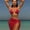 Red, variant on Minimalist Solid Waffle Textured 3-in-1 Bikini Set, Adjustable String Bikini With Tie Side Wrap Skirt Tropical Vacation Bathing Suit