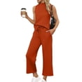 thumbnail image 2 of Women's Mock Neck Two Piece Sets Summer Sleeveless Tank with Wide Leg Crop Pants Casual Vacation Lounge Outfits 2026 Orange M, 2 of 7