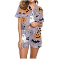 thumbnail image 2 of Xdegoge Womens Halloween Pajamas Set Short Sleeve Sleepwear Fashion Print Button Down Loungewear Shorts Pjs Cute Nightwear Elastic Waist Casual Comfy Set, 2 of 6