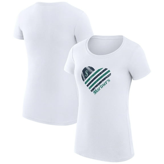 Women's G-III 4Her by Carl Banks White Seattle Mariners Super-Slim Fit Lightweight Heart Graphic T-Shirt