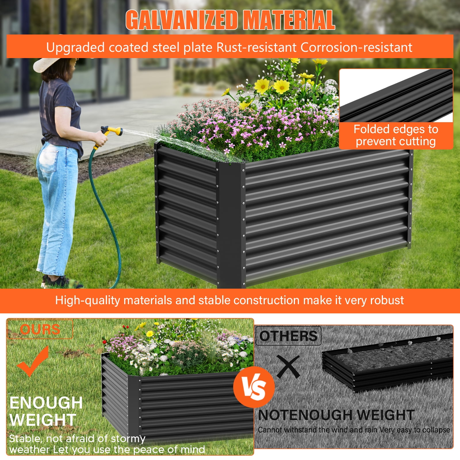 2PCS Galvanized Raised Garden Bed 4×2×1ft, Large Outdoor Metal Planter Box with 60 Gal Soil Capacity, Garden Bed Kit for Vegetables, Fruits, Flowers & Herbs