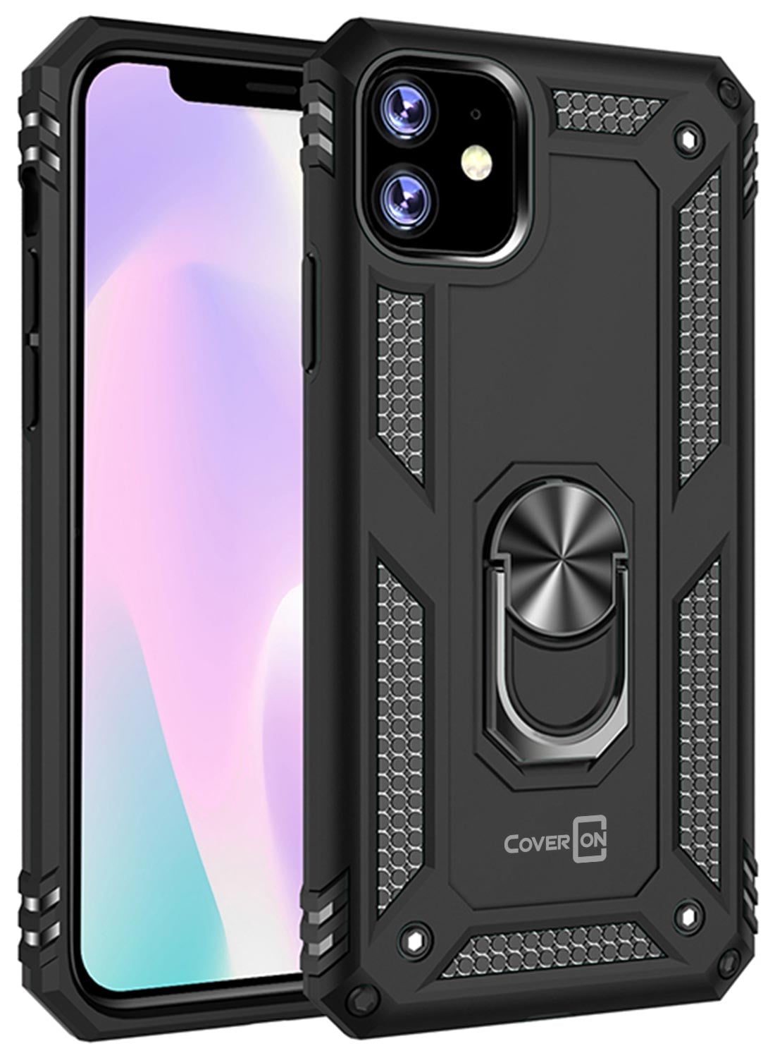 11,Black Fanbiya Armor Case for iPhone 11 Invisible Kickstand Drop Protection Case Cell Phone Holder for Car Clear Hard PC Rotate Ring Stand Phone Cover and Screen Protector 