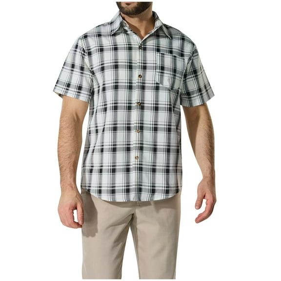 CYiJun George Mens Plaid Short Sleeve Button Down Shirts Summer Casual Classic Short Sleeves Shirts with Pocket