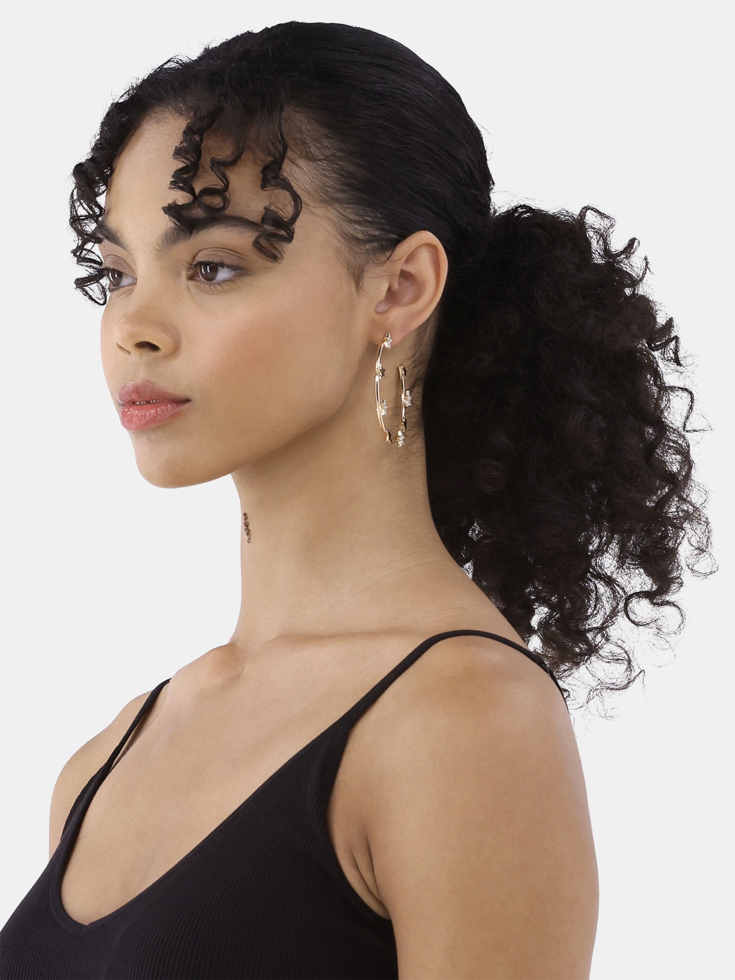No Boundaries Sparkle Star Hoop Earrings, Women’s