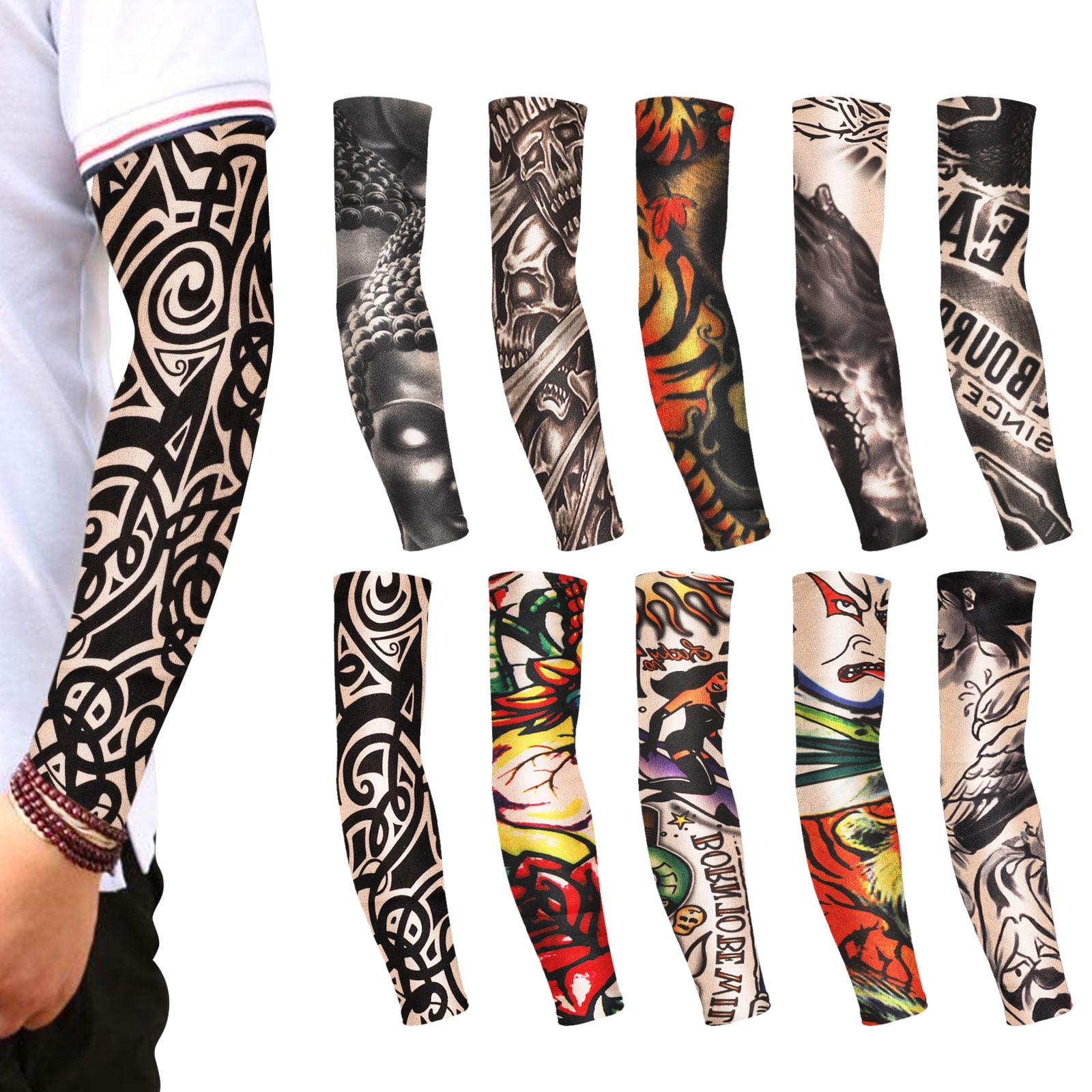 Arm Sleeves Oil Painting Galaxy Wolf Mens Sun UV Protection Sleeves Arm Warmers Cool Long Set Covers
