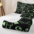 thumbnail image 4 of Manfei Cute Simple Cat Twin Quilt Set, Cartoon Kitten Twin Coverlet Set, Black Green, 2 Pieces, 1 Bedspread and 1 Pillowcase, 4 of 7