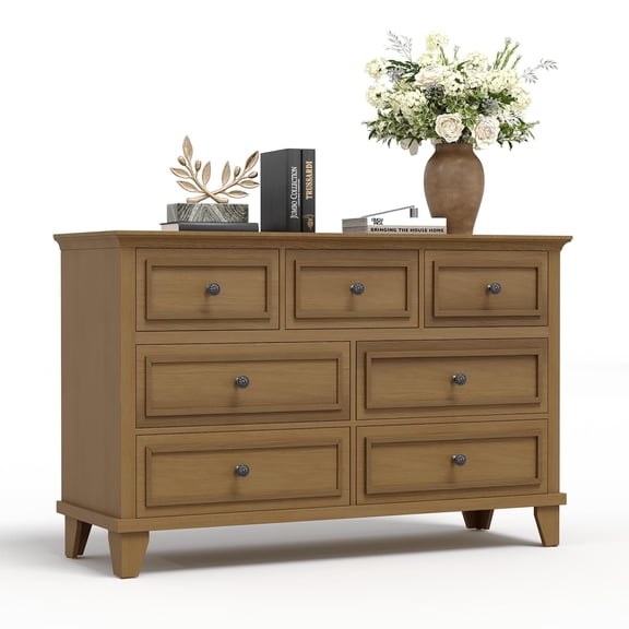 7 Drawer Dresser for Bedroom, 47" W Chest of Drawers with Deep Drawers and Metal Handle, Thickened Desktop, Wood Rustic Drawers for Hallway, Entryway, Closet