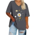 thumbnail image 2 of GaThRRgYP Plus Size Tops under 10.00,Women's Oversized V-neck Short Sleeved Solid Summer Base Shirt Sports T-shirt Gray XXXL, 2 of 4