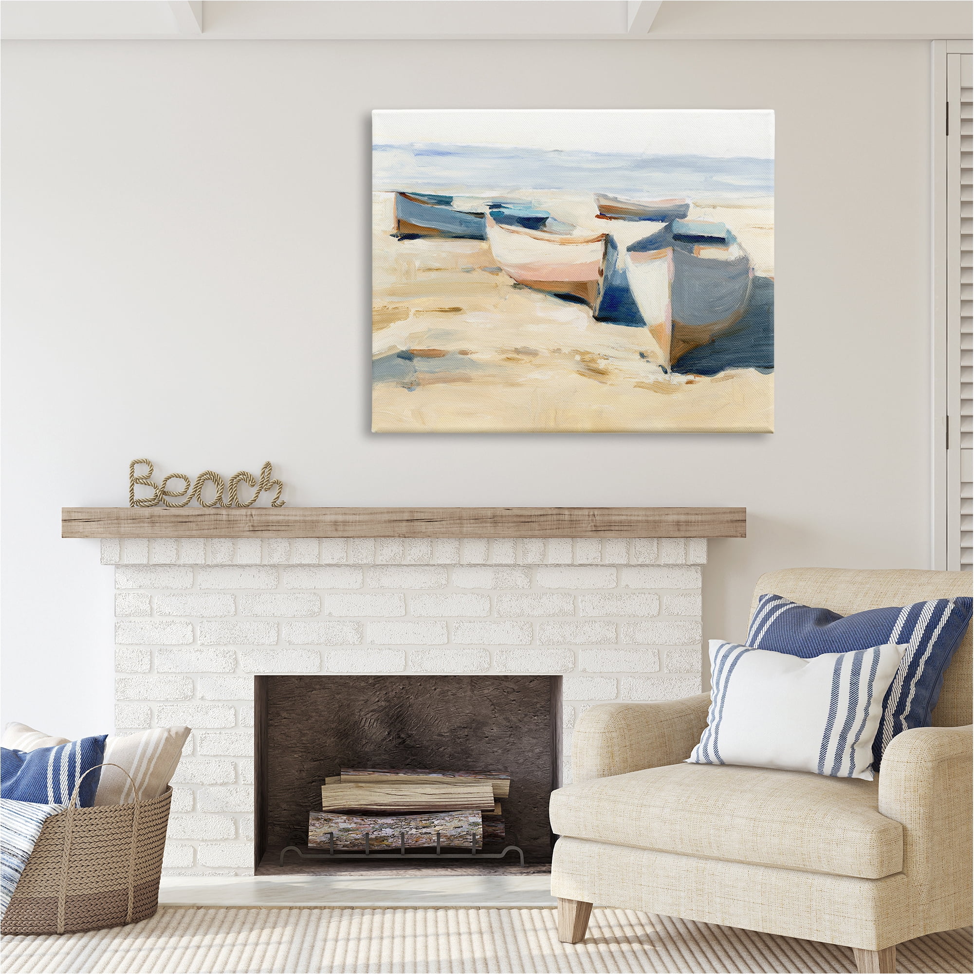 Stupell Industries Boats on Beach Painting Transportation Painting Gallery Wrapped Canvas Art Print Wall Art, 48 x 36