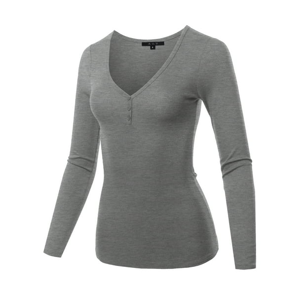 A2Y - A2Y Women's Lightweight Long Sleeve V-Neck Ribbed Henley Tops ...