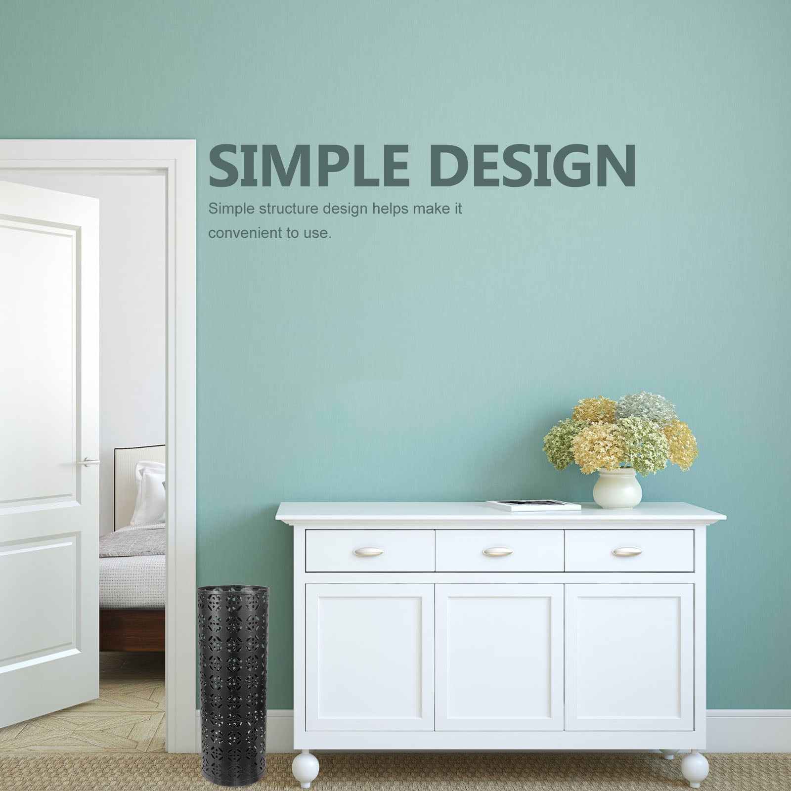 WORGEOUS Round Metal Umbrella Stand for Entryway, Iron Storage Bucket for Umbrellas and Accessories Organizer