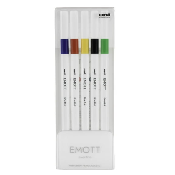 Uniball EMOTT Fine Line Marker Pens, Fine Point (0.4mm), Vivid Colors, 5 Count