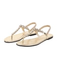 thumbnail image 3 of Kojanyu Women's Rhinestone T-Strap Flat Sandals Crystal Embellished Open Toe Summer Dressy Beach Wedding Shoes Comfortable PU Slip On Thong Sandals, 3 of 8