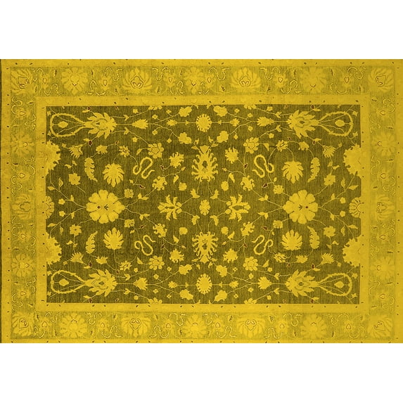 Ahgly Company Machine Washable Indoor Rectangle Oriental Yellow Industrial Area Rugs, 6' x 9'