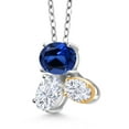 thumbnail image 2 of 925 Silver and 10K Yellow Gold Blue Created Sapphire and White Moissanite Pendant Necklace for Women (3.00 Cttw, Oval 8X6MM, 7X5MM and 6X4MM, Gemstone September Birthstone, with 18 inch Chain), 2 of 4