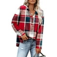 thumbnail image 2 of WTOBBY Women's Fashion Lightweight Long Sleeve Pullover with Pockets Preppy Graphic Hoodie, Retro Button Plaid Design for Casual Wear, Comfortable and Stylish for Daily Use,Red XL, 2 of 3