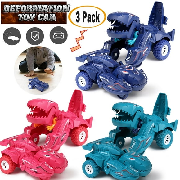 3 Pack Dinosaur Car Toy 2 in 1 Deformation Car for Kids Boys Playing Transform Car Robot Toys Inertial Slide Toy Car for 3 4 5 6 7 8 Year Old Girls Boys Best Christmas Birthday Gifts