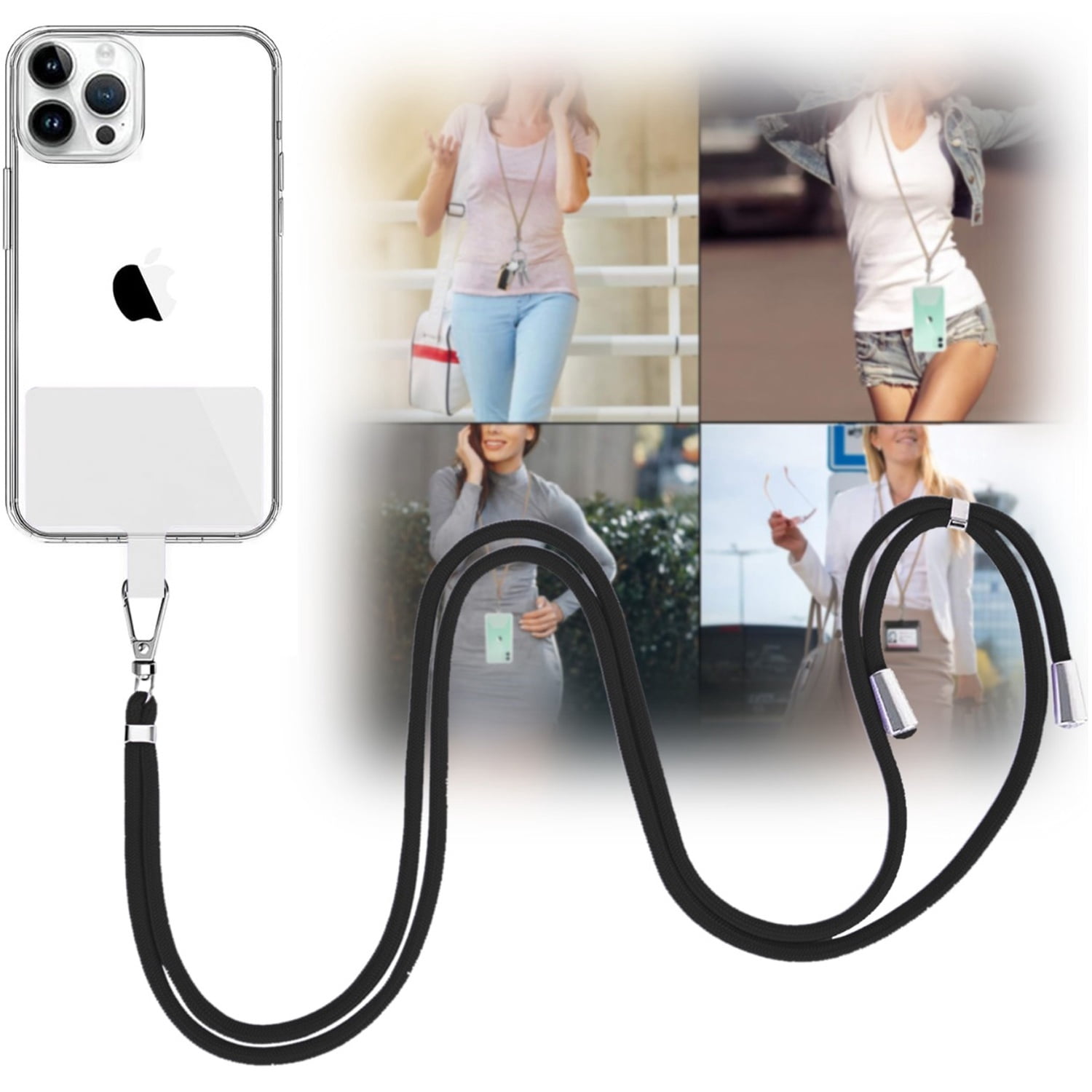 Mobile Phone Straps with Card Holder - Black