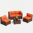 thumbnail image 2 of MRUAKA 5 Pieces Patio Furniture Set, Outdoor Furniture Sectional Rattan Sofa with Slanted Back, Patio Couch with Glass Coffee Table for Backyard Garden (Orange), 2 of 6