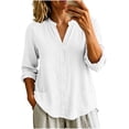 thumbnail image 2 of Cotton Linen Button Down Shirt for Women Ghalytn V Neck Stand Collar Blouse - Long Sleeve Casual Top with Pockets, 2 of 8