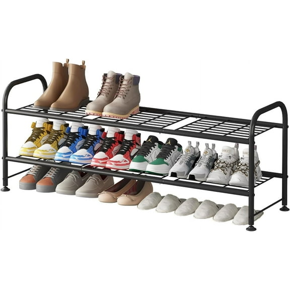 Shoe Rack 2 Tier Storage Organizer for Closet Entryway Metal Black
