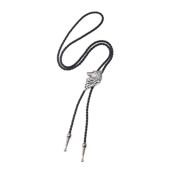 Vintage Western Cowboy Bolo Tie Wolf Necktie Necklace Costume Accessory Bola-Tie Western