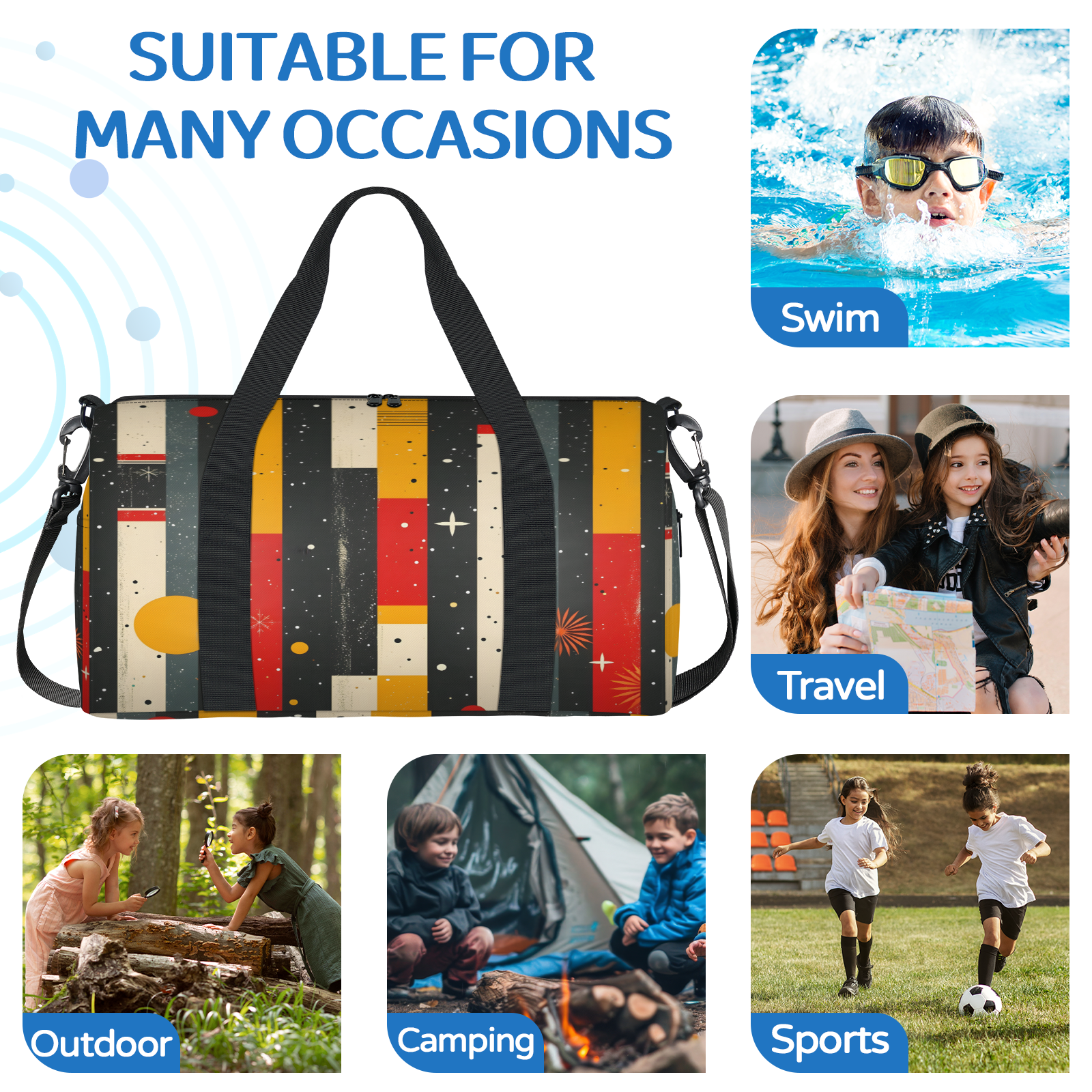 Herdesigns Boho Striped Gym Bag for Women, Duffle Bag for Travel Sport, Geometry Lightweight Waterproof Carry on Weekender Dance Yoga Workout Bags
