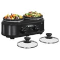 thumbnail image 4 of Sunvivi Double Slow Cooker,2 Pot Small Mini Crock Buffet Servers and Warmer,Dual Pot Oval Manual Slow Cooker with Adjustable Temp Removable Ceramic Pot,Stainless Steel, Total 2.5 Quarts Black, 4 of 10