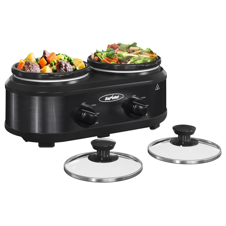  Triple Slow Cooker with Lid Rests, Breakfast Buffet Servers and  Warmers with 3 X 1.5Qt, Tempered glass lids & 3 Adjustable Temp, Dishwasher  Safe, Stainless Steel: Home & Kitchen