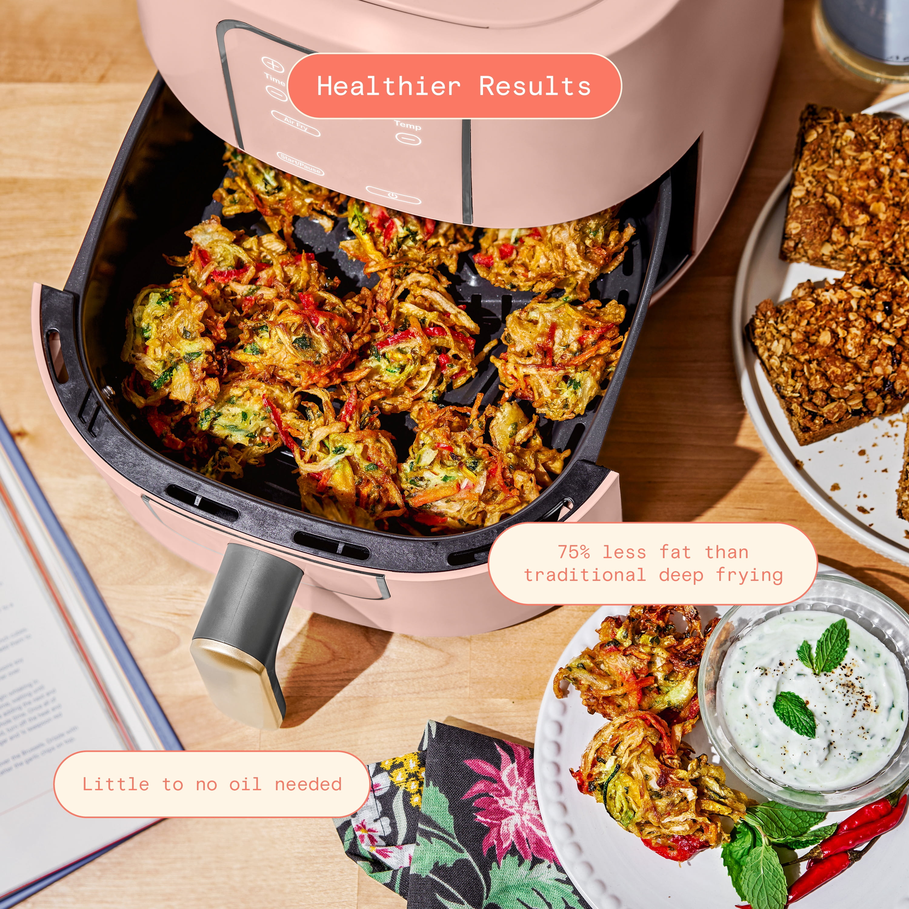 Beautiful 6 Qt Air Fryer with TurboCrisp Technology, EverGood Ceramic Nonstick Coating, Rose by Drew Barrymore