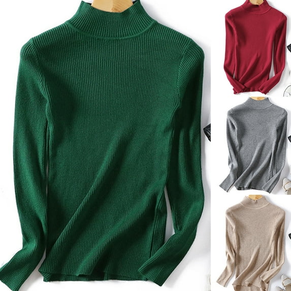 Autumn Winter Women Solid Color Slim Turtleneck Sweater Knitted Elastic Jumper