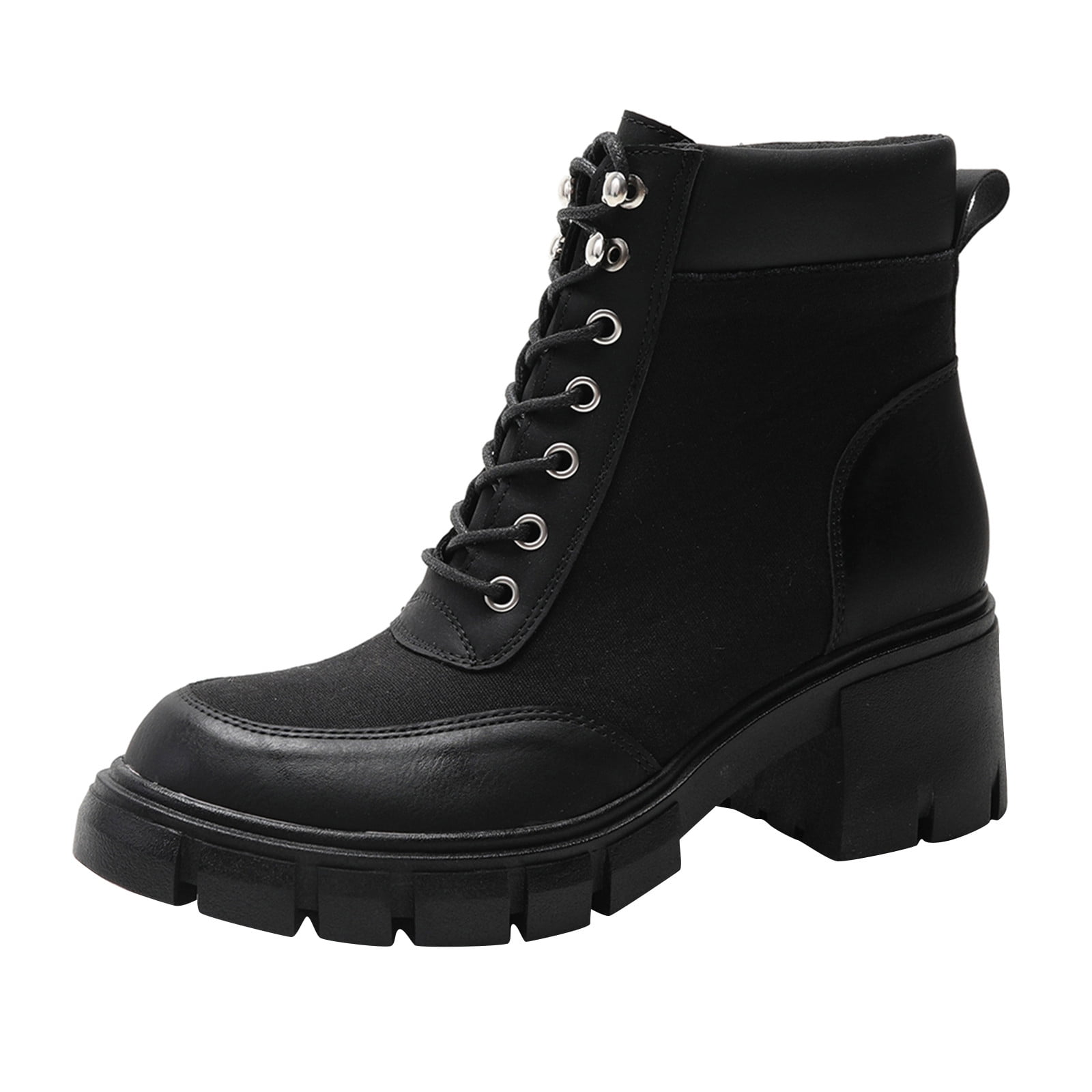 B91xZ Brown Booties Pointed Toe Wide Slip On Short Booties with Cut Out Side Zipper and Block Chunky Mid Heel Black 7