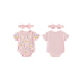 thumbnail image 2 of BemeyourBBs Newborn Baby Girl Duck Outfit Infant Baby Girl Summer Clothes Bubble Romper Cute 3D Crochet Duck Flower Embroidery Short Sleeve Bodysuit Playsuit and Headband Set, 2 of 9