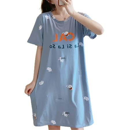 

ZUARFY Women Summer Short Sleeve Scoop Neck Nightgown Cute Cartoon Animal Printed Sleepshirts Casual Loose Long Nightdress