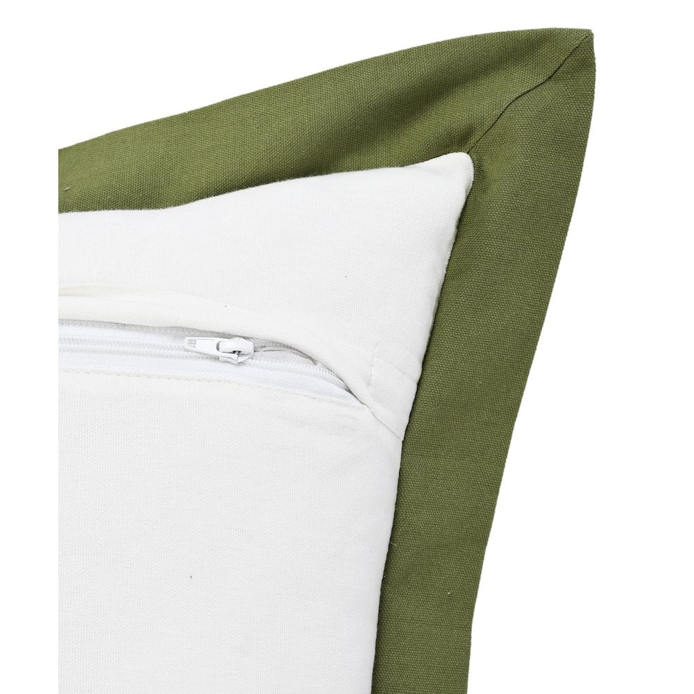 LR Home Ox Bay Hand-Woven White/Green Bordered All-Natural Cotton Pillow Cover