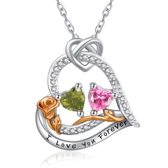 TANGPOET Sterling Silver Rose Heart Necklaces Pendant Jewelry Peridot Tourmaline August October Birthstone Necklace Anniversary Jewelry Gifts for Women