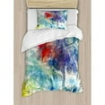 thumbnail image 3 of Palm Tree Queen Size Duvet Cover Set, Retro Watercolor Silhouettes of Palm Trees Stains on Tropical Paradise Theme, Decorative 3 Piece Bedding Set with 2 Pillow Shams, Multicolor, by Ambesonne, 3 of 3