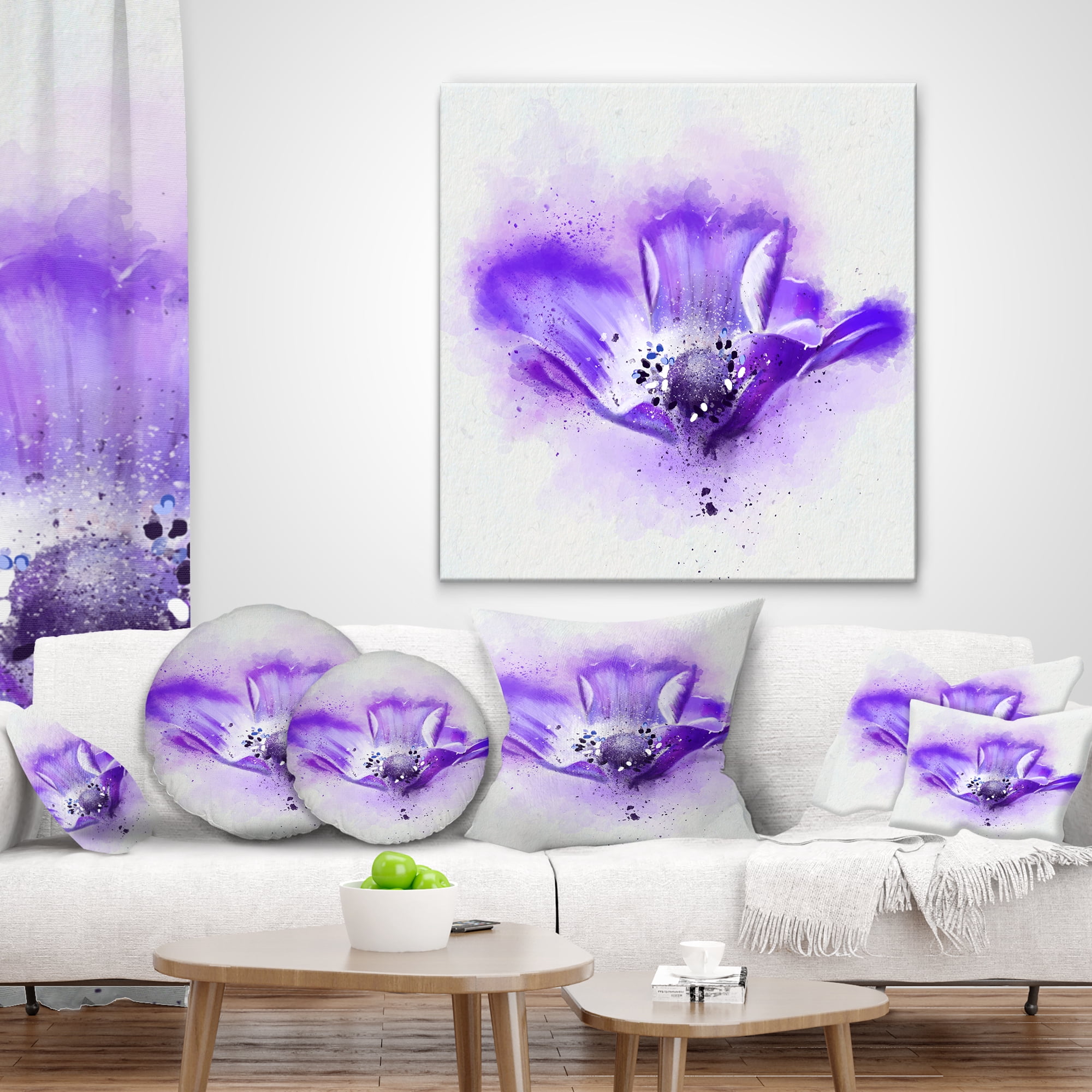 Designart Stylized Watercolor Poppy Flower - Floral Throw Pillow - 12x20