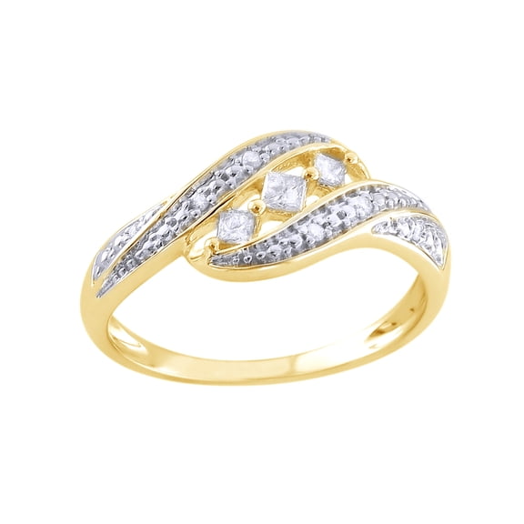 AFFY Princess Cut White Diamond Three Stone Bypass Promise Ring in 14k Yellow Gold