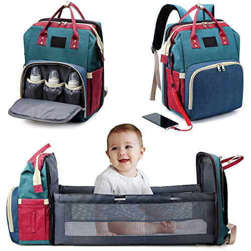 (Miao YU)Diaper Bag Backpack with Changing Station 3 in 1 Portable Backpack  Diaper Bags Multifunction Large for Baby Boys Girls Gift with Folding 