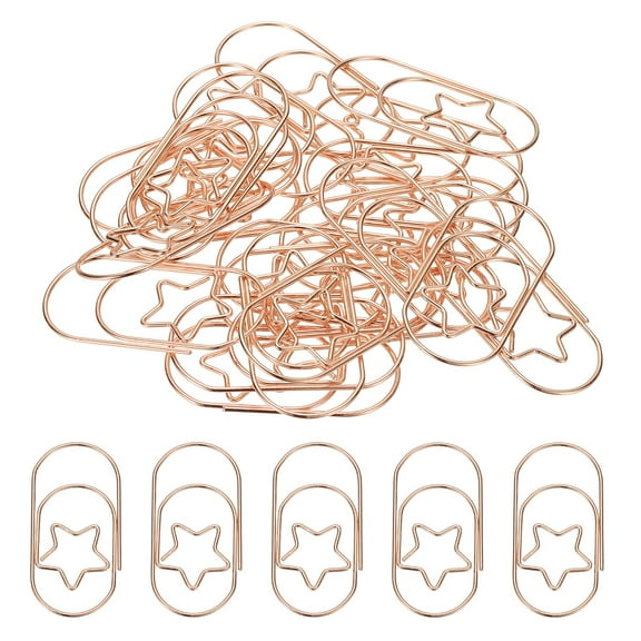Uxcell 2'' x 1'' Large Paper Clip, 20 Pcs Metal Star Assorted Shaped Paper Clip for Office Document Organization, Rose Gold