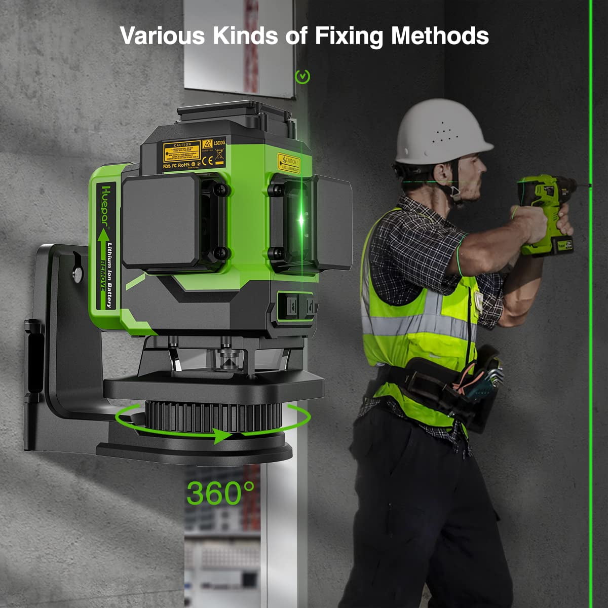 3D 12 Lines Self-Leveling Laser level, 197Ft Green Beam 3 x 360° Tiling Floor Cross Line Laser Level Tool with 2 x 5200mAh Li-ion Batteries and Magnetic Bracket
