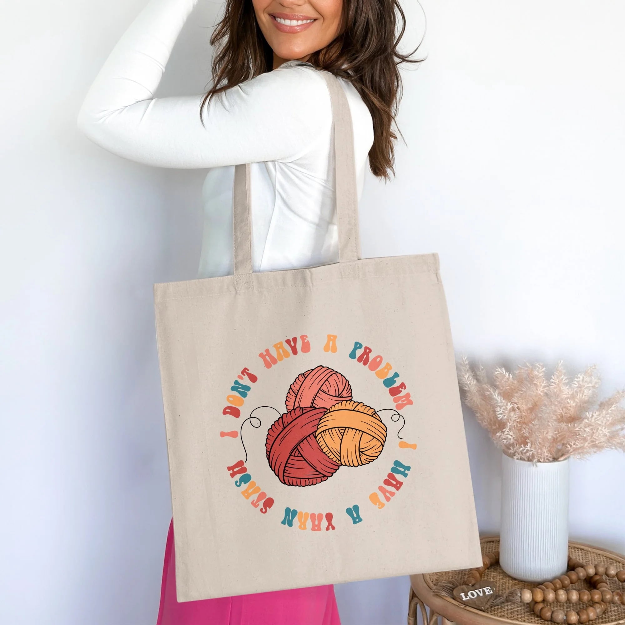 Crocheter Knitter Gift, Crocheting Knitting Yarn Tote Bag, Project Bag