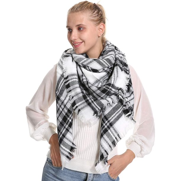 Bufanda de cuadros escoceses para mujer, bufandas de invierno y otoño, chales gruesos y suaves de gran tamaño, bufandas envolventes