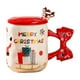 thumbnail image 2 of Taza de cerámica navideña con tapa y cuchara, bonitas tazas de café para parejas, tazas de café de alta marca de color para el hogar, taza de agua, 2 of 6